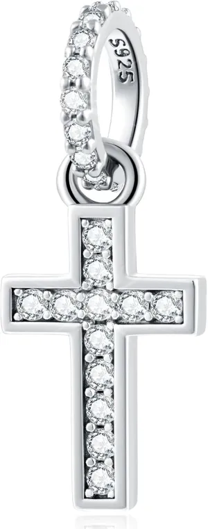 2025 Sparkling Cross Charms Pendant fit Pandora Religious Bracelet, 925 Sterling Silver Christian Faith Cross Mini Dangle Charm, Gifts for Grandma/Family/Christmas