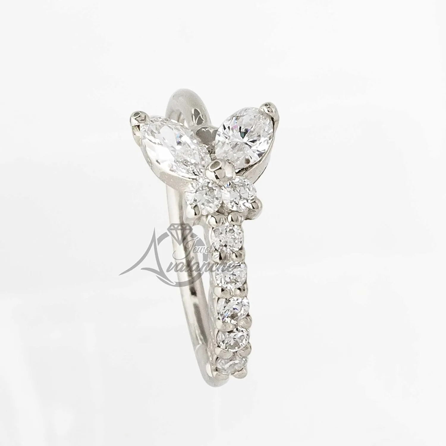 20G 14K Gold 0.15 ctw Diamond Butterfly Nose Hoop Ring Women's 5/16"(8mm) Nose Ring Twist-open, Marquise Cut, Round Brillian Cut Diamond