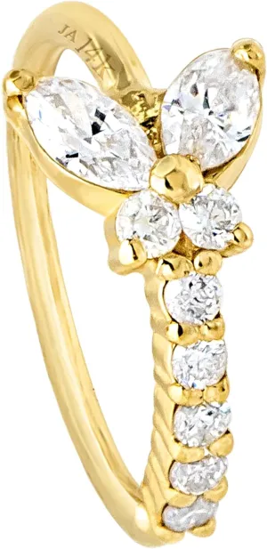 20G 14K Gold 0.15 ctw Diamond Butterfly Nose Hoop Ring Women's 5/16"(8mm) Nose Ring Twist-open, Marquise Cut, Round Brillian Cut Diamond