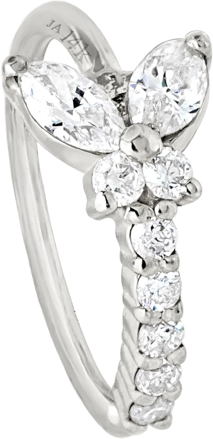 20G 14K Gold 0.15 ctw Diamond Butterfly Nose Hoop Ring Women's 5/16"(8mm) Nose Ring Twist-open, Marquise Cut, Round Brillian Cut Diamond