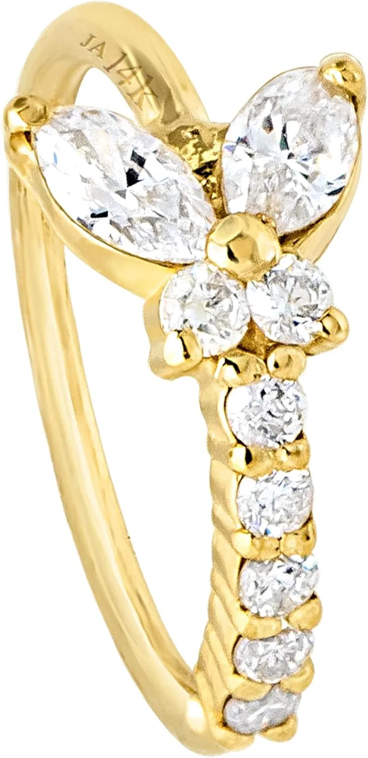 20G 14K Gold 0.15 ctw Diamond Butterfly Nose Hoop Ring Women's 5/16"(8mm) Nose Ring Twist-open, Marquise Cut, Round Brillian Cut Diamond