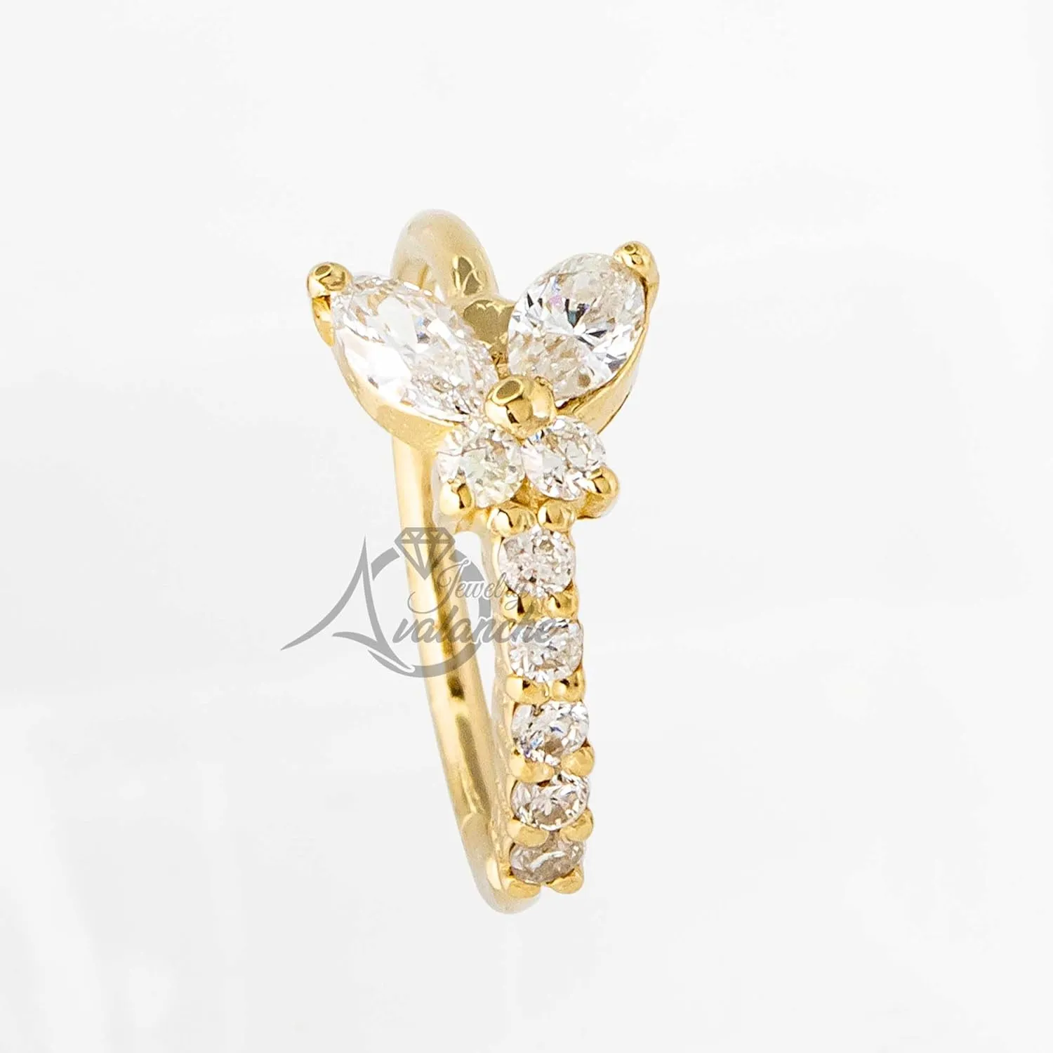 20G 14K Gold 0.15 ctw Diamond Butterfly Nose Hoop Ring Women's 5/16"(8mm) Nose Ring Twist-open, Marquise Cut, Round Brillian Cut Diamond