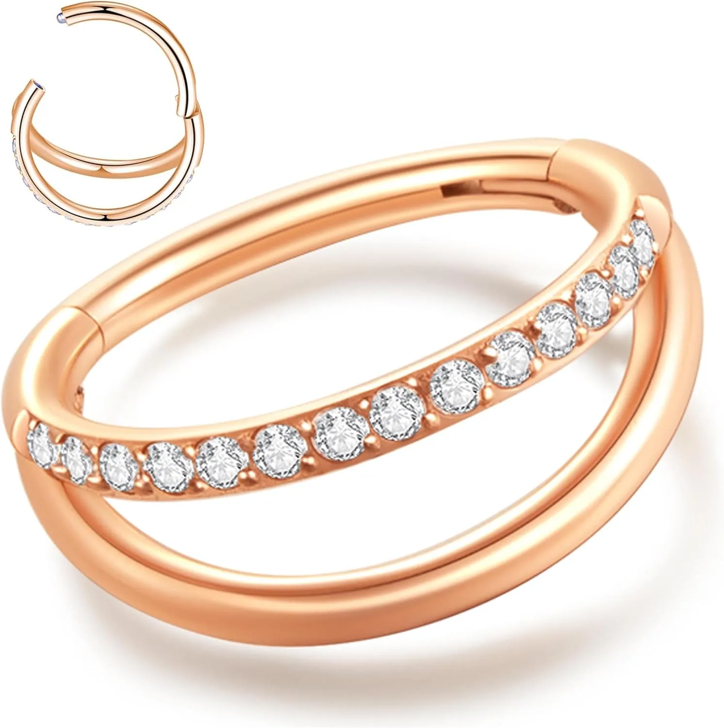 20G 18G 16G Surgical Steel Double Hoop Nose Ring for Single Piercing - Hypoallergenic 14K Real Gold Plated Hinged Segment Nose Rings | CZ Septum Clicker Jewelry | Small Cartilage Hoop Earrings Helix Conch Piercing Jewelry for Women Men