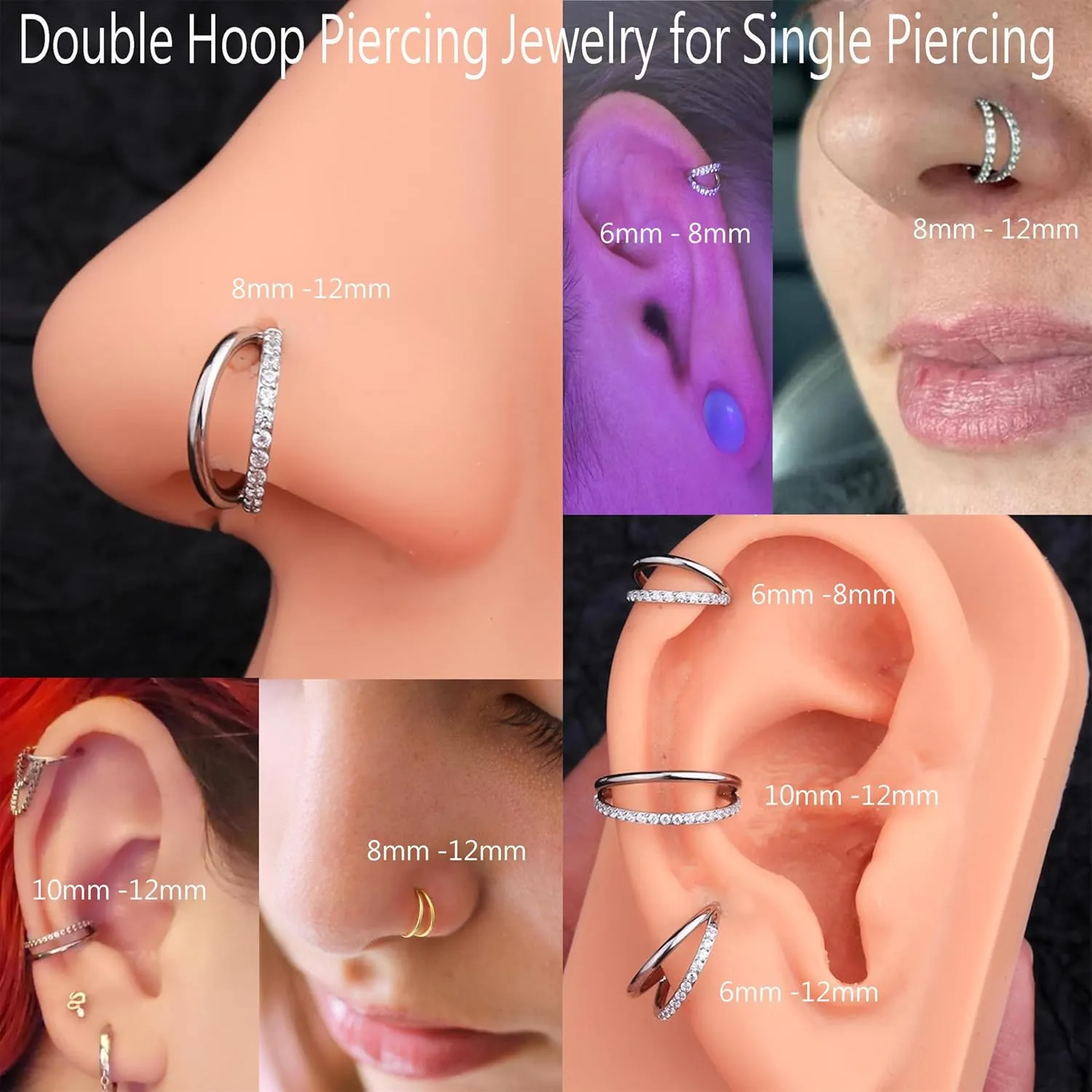 20G 18G 16G Surgical Steel Double Hoop Nose Ring for Single Piercing - Hypoallergenic 14K Real Gold Plated Hinged Segment Nose Rings | CZ Septum Clicker Jewelry | Small Cartilage Hoop Earrings Helix Conch Piercing Jewelry for Women Men