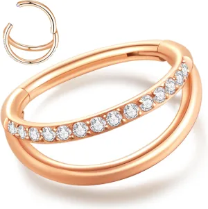 20G 18G 16G Surgical Steel Double Hoop Nose Ring for Single Piercing - Hypoallergenic 14K Real Gold Plated Hinged Segment Nose Rings | CZ Septum Clicker Jewelry | Small Cartilage Hoop Earrings Helix Conch Piercing Jewelry for Women Men