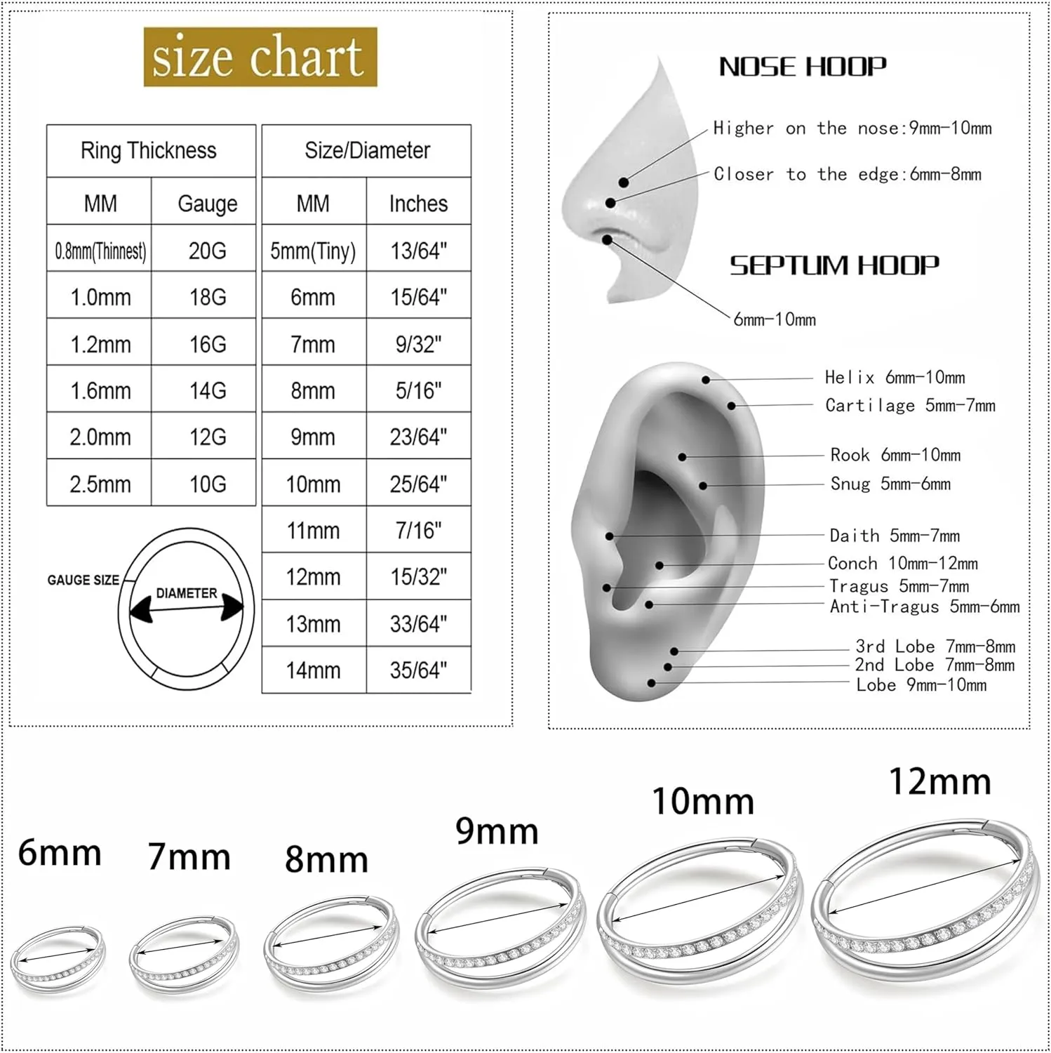 20G 18G 16G Surgical Steel Double Hoop Nose Ring for Single Piercing - Hypoallergenic 14K Real Gold Plated Hinged Segment Nose Rings | CZ Septum Clicker Jewelry | Small Cartilage Hoop Earrings Helix Conch Piercing Jewelry for Women Men