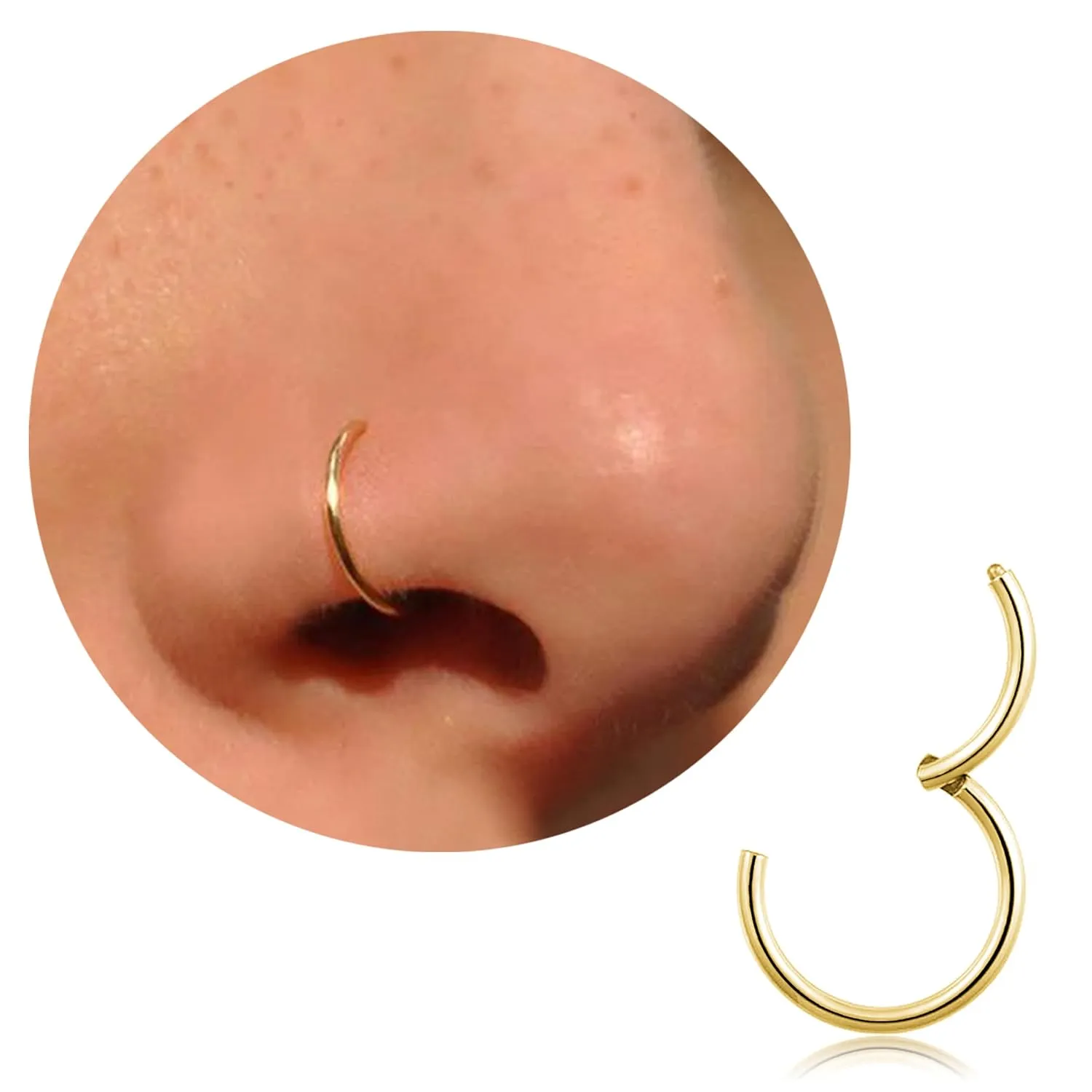 20G 18G 16G Titanium Nose Ring Hoop, Cartilage Hoop Earrings for Women Men Silver Gold Nose Ring Septum Ring Tragus Conch Helix Daith Lip Piercing Jewelry 6mm/7mm/8mm/9mm/10mm (Gold-18g, 7mm)
