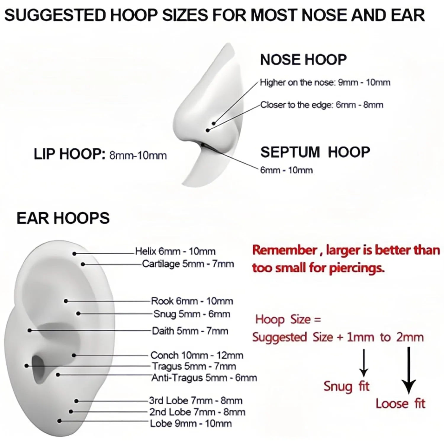 20G 18G 16G Titanium Nose Ring Hoop, Cartilage Hoop Earrings for Women Men Silver Gold Nose Ring Septum Ring Tragus Conch Helix Daith Lip Piercing Jewelry 6mm/7mm/8mm/9mm/10mm (Gold-18g, 7mm)