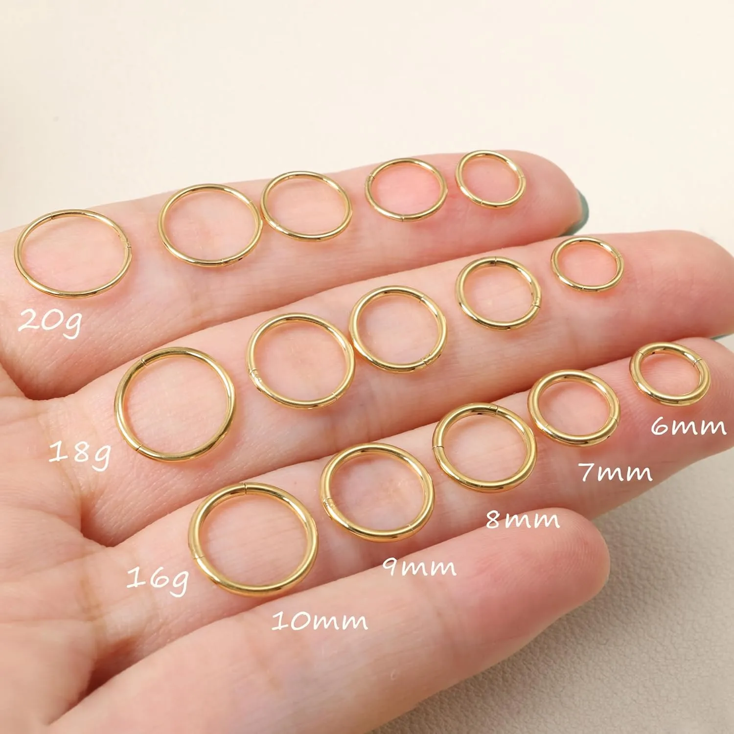 20G 18G 16G Titanium Nose Ring Hoop, Cartilage Hoop Earrings for Women Men Silver Gold Nose Ring Septum Ring Tragus Conch Helix Daith Lip Piercing Jewelry 6mm/7mm/8mm/9mm/10mm (Gold-18g, 7mm)