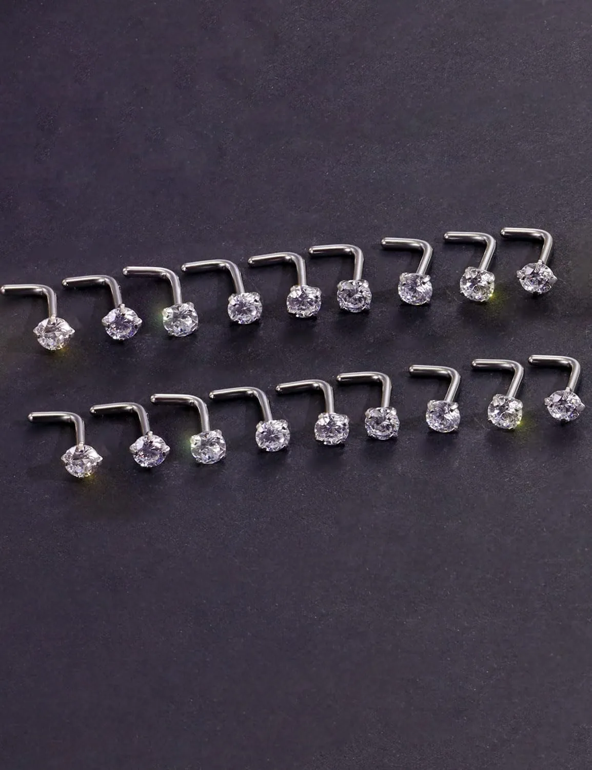 20G 18G Nose Rings Studs Hypoallergenic 316L Surgical Steel L Shaped Nose Rings Silver Nostril Nose Studs Piercing Jewelry for Women Men Cubic Zirconia AAAA  1.5mm 2mm 2.5mm 3mm
