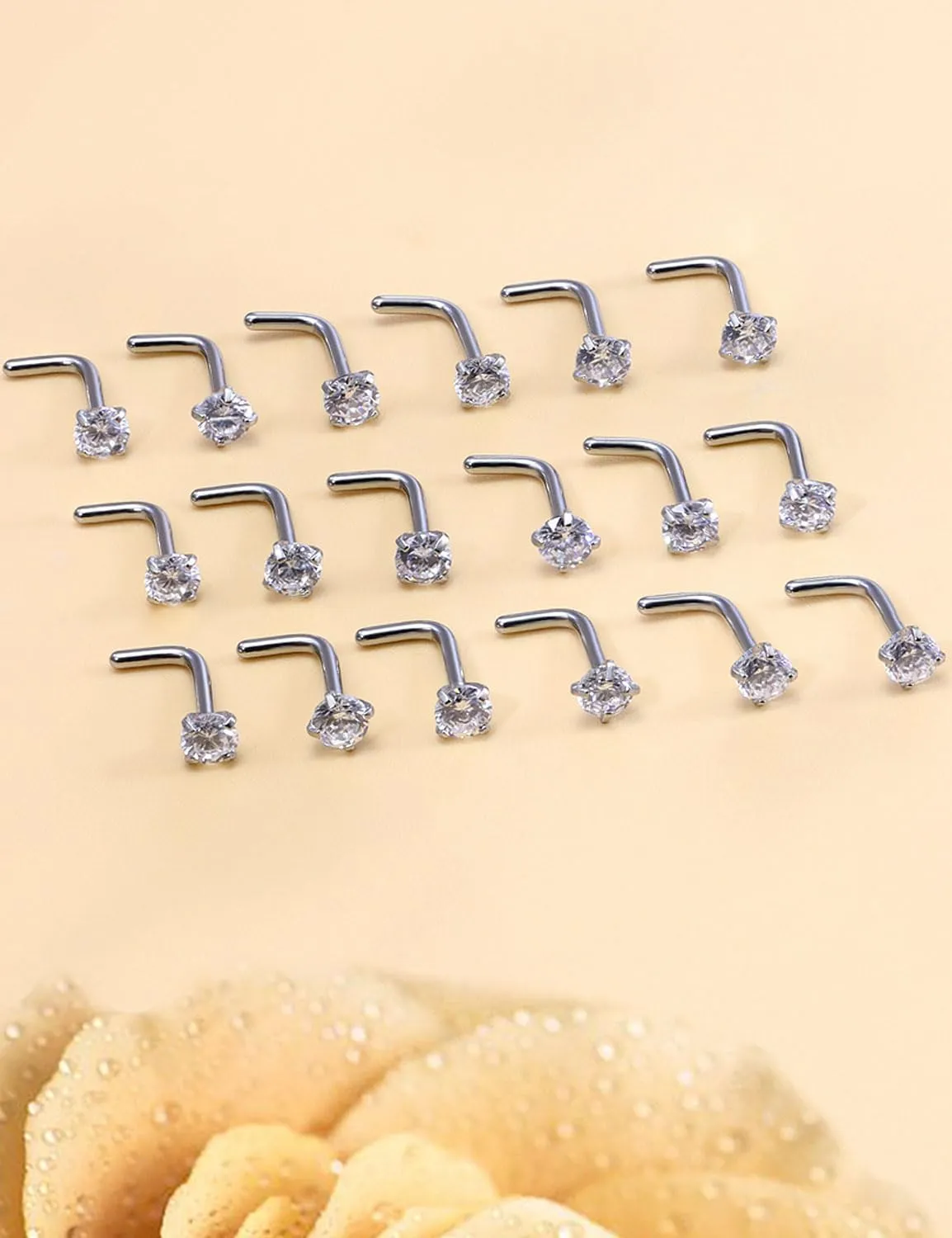 20G 18G Nose Rings Studs Hypoallergenic 316L Surgical Steel L Shaped Nose Rings Silver Nostril Nose Studs Piercing Jewelry for Women Men Cubic Zirconia AAAA  1.5mm 2mm 2.5mm 3mm