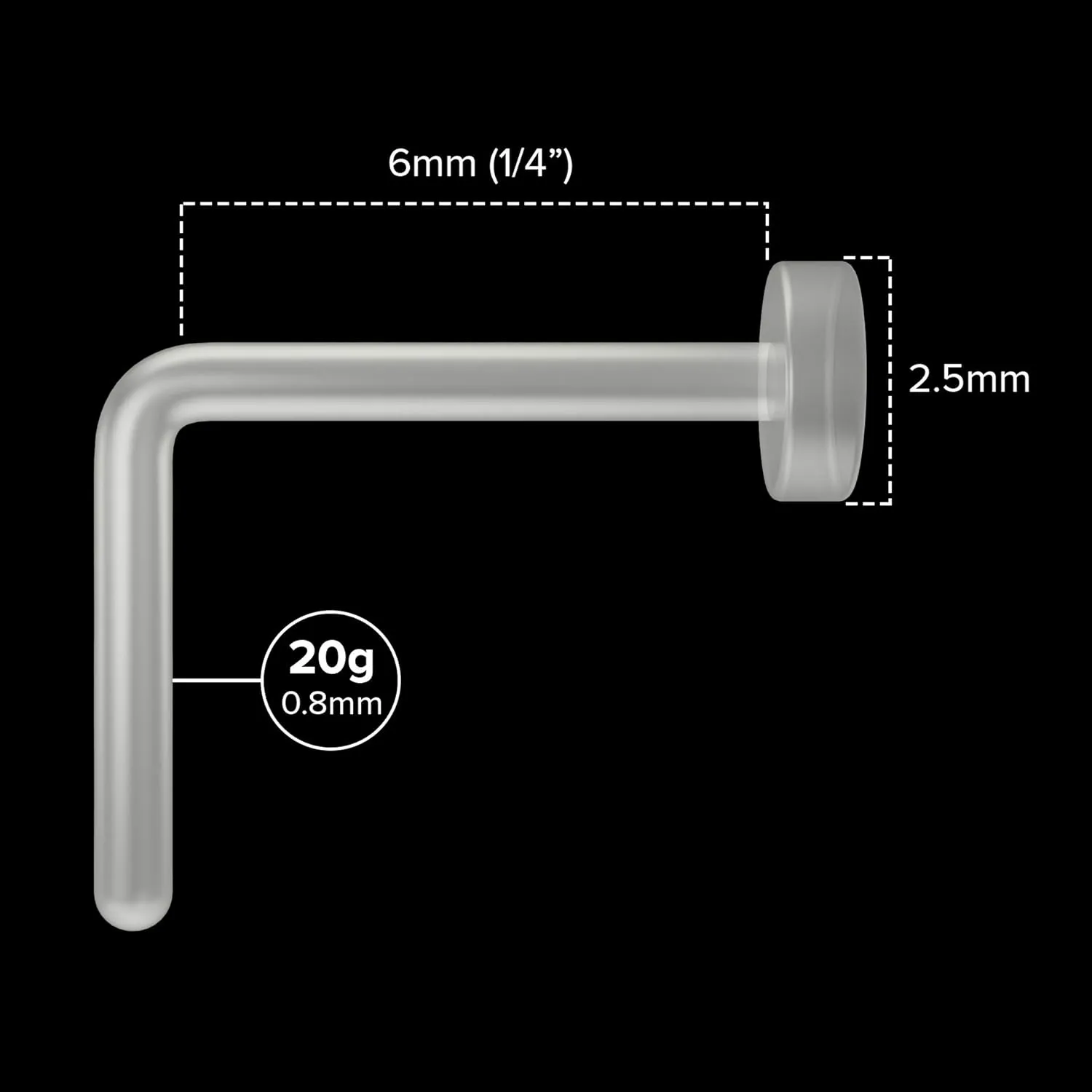 20g Clear Nose Studs - Bioflex L-Shaped Nose Retainers - Clear Nose Rings For Work - Small & Flexible Nostril Stud Piercing