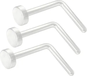20g Clear Nose Studs - Bioflex L-Shaped Nose Retainers - Clear Nose Rings For Work - Small & Flexible Nostril Stud Piercing