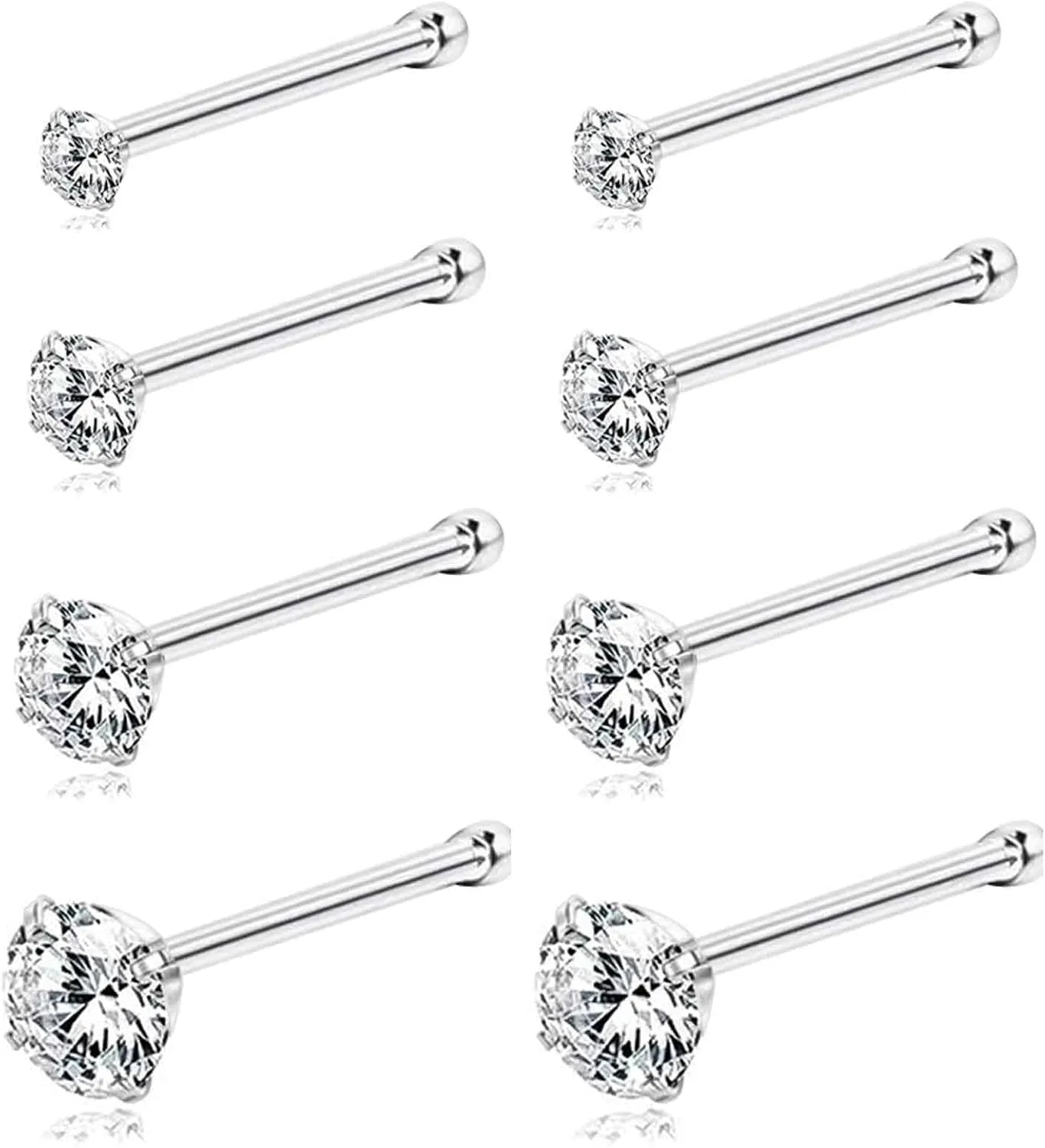 20G Nose Rings Piercing Studs Hoop For Women Gold Silver Nose Jewelry CZ 1.5-3mm