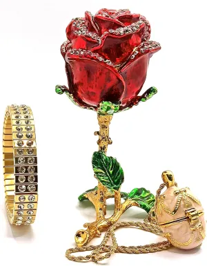 24kgold handmade luxury womens gift for her red faberg egg rose trinket box   russian faberge egg pendant necklace locket austrian crystal diamond set