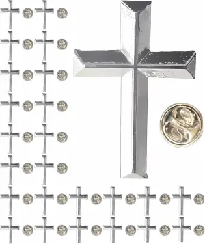 25/50/100pcs small silver Religious Christian Cross pin Chaplain Cross brooch lapel pins funeral Church prayer bulk