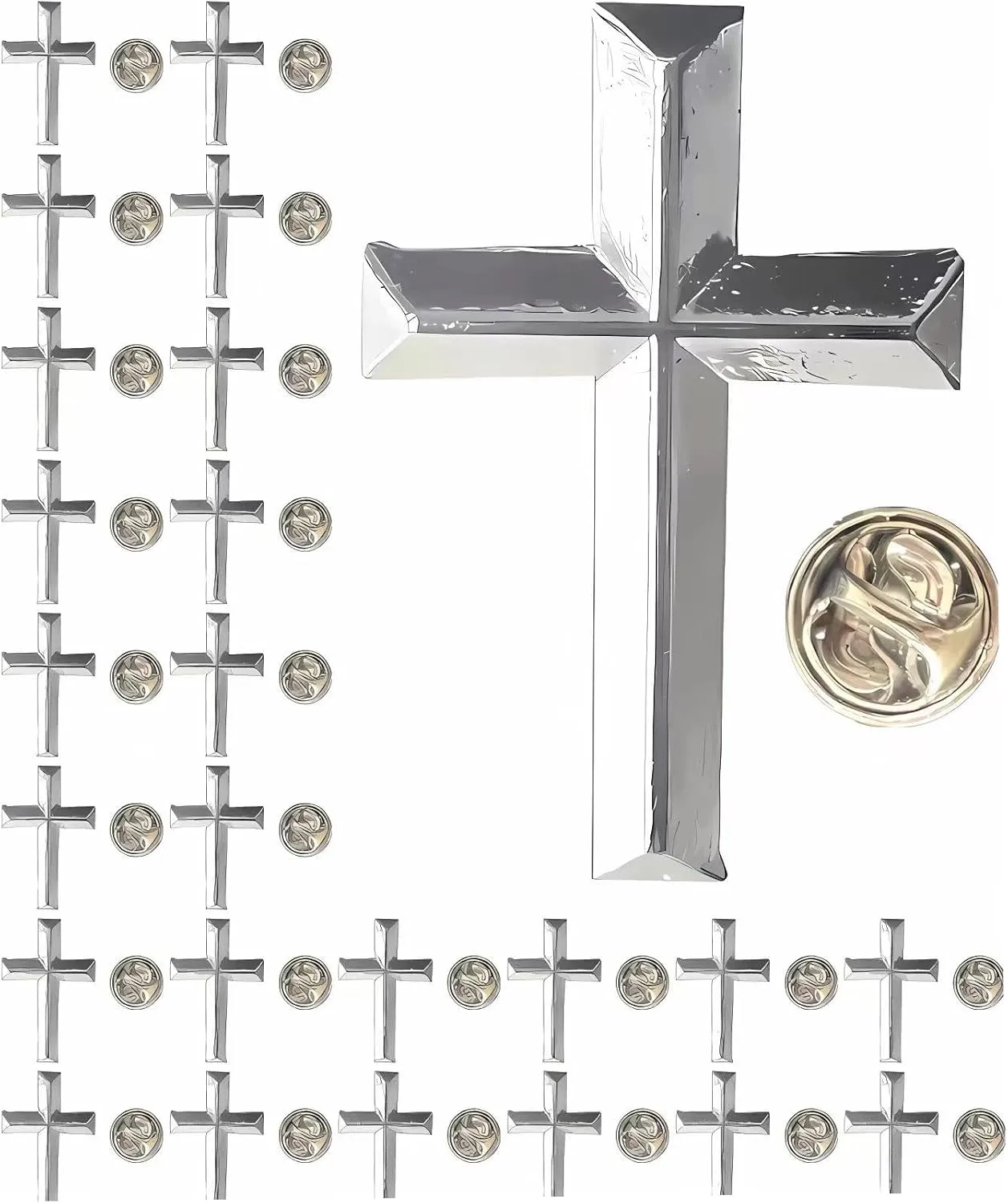 25/50/100pcs small silver Religious Christian Cross pin Chaplain Cross brooch lapel pins funeral Church prayer bulk