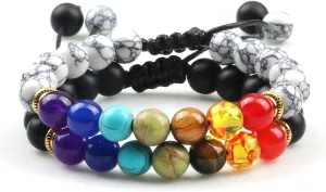 2pcs 7 chakra beaded bracelet men tiger eye natural lava rock stone reiki bracelets buddha healing balance women prayer