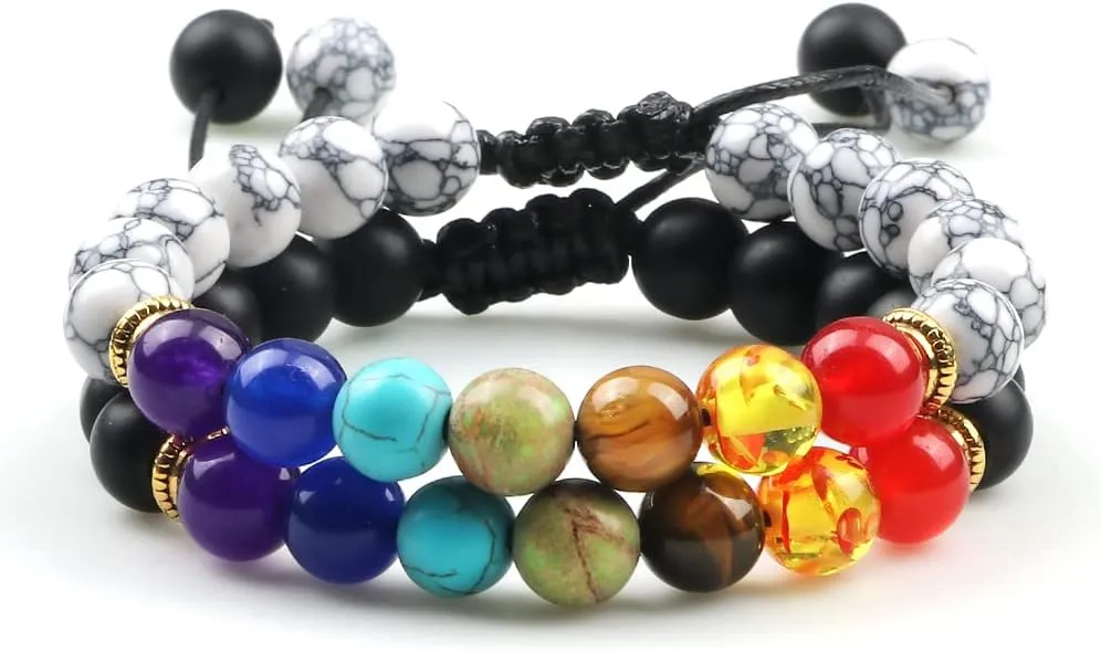 2pcs 7 chakra beaded bracelet men tiger eye natural lava rock stone reiki bracelets buddha healing balance women prayer