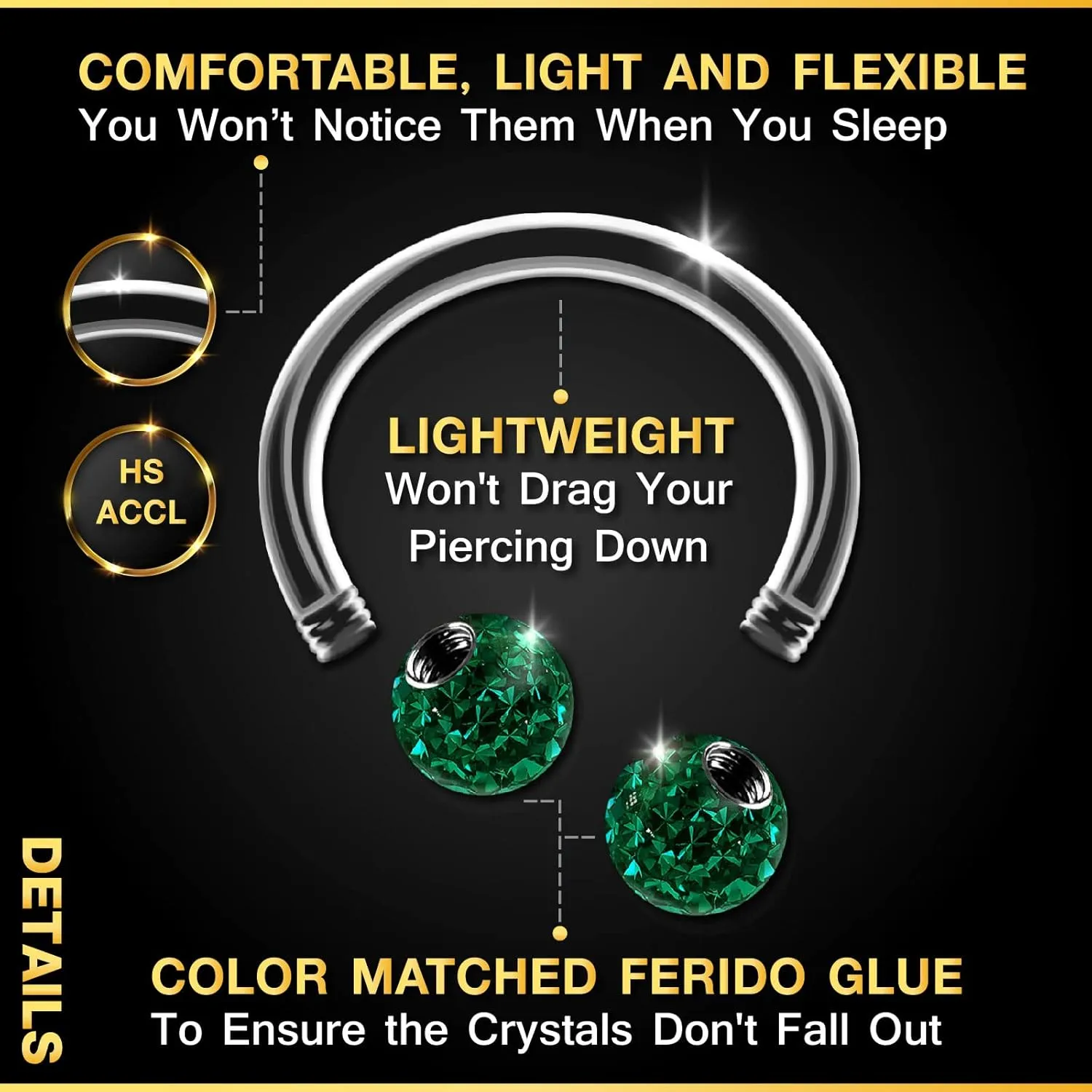 2PCS Acrylic Horseshoe Circular Barbell 16 Gauge 5/16 8mm 3mm Crystal Ball Lip Earrings Nose Piercing Jewelry See More Colors