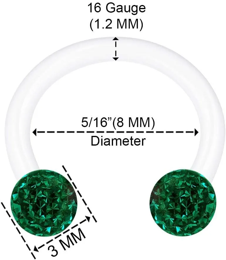 2PCS Acrylic Horseshoe Circular Barbell 16 Gauge 5/16 8mm 3mm Crystal Ball Lip Earrings Nose Piercing Jewelry See More Colors