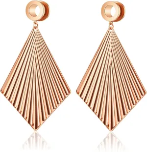 2pcs Ear Plug Tunnel, 6-25MM, Gold   Silver - Retro Fan Style Dangle Gauge Flesh Tunnel Plug for Ear Stretching Piercing