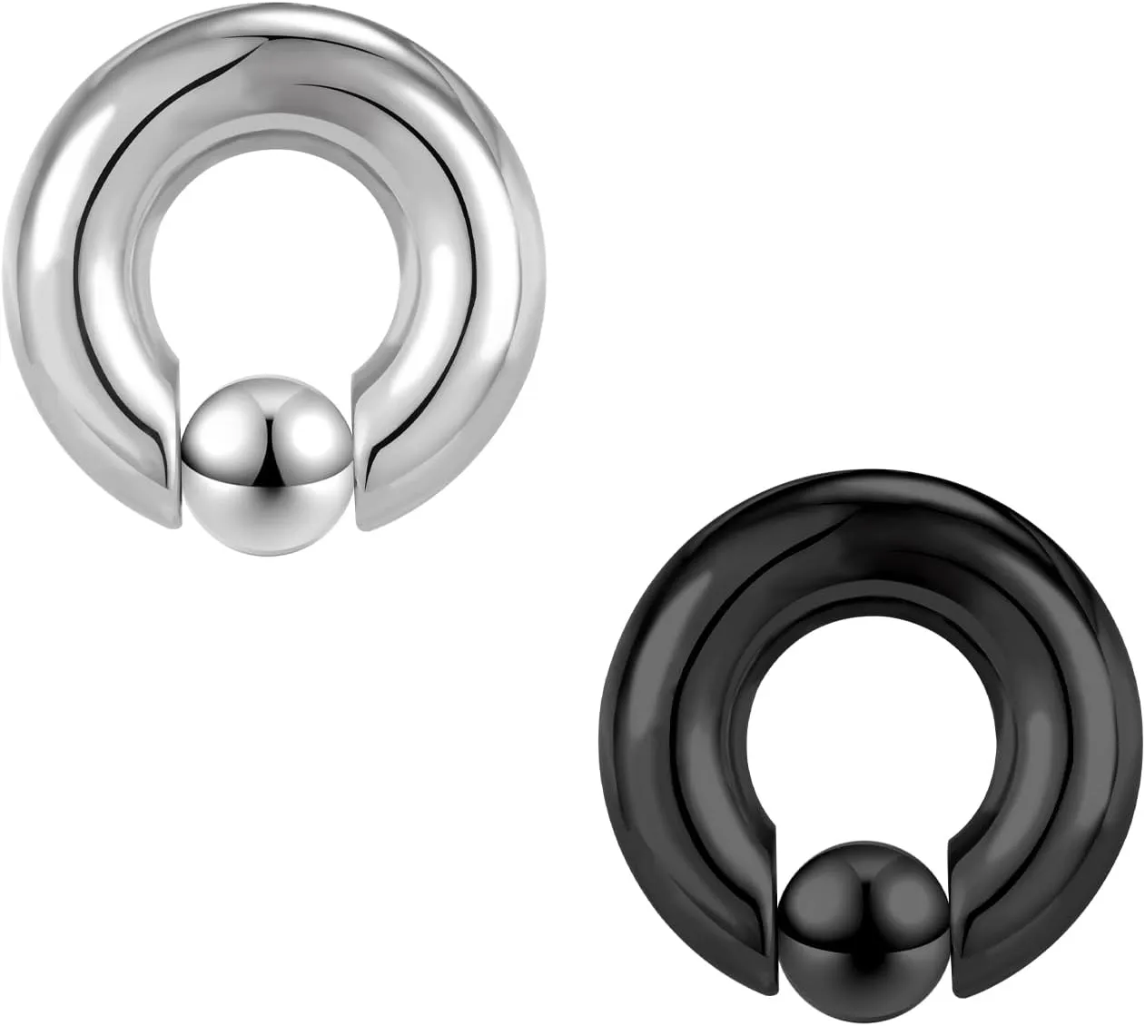 2Pcs Horseshoe Earrings Circular Barbell 316L Surgical Steel Internally Threaded 00G 0G 2G 4G 6G 8G 12G Earrings Septum Rings Pierced Body Jewelry for Women PA Ring 12mm 16mm 19mm Black Silver