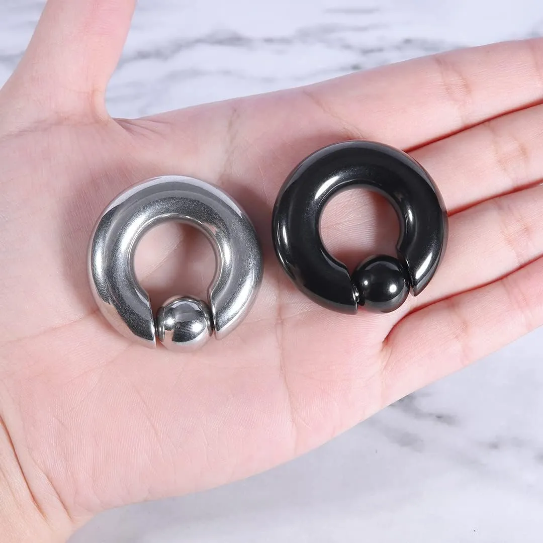 2Pcs Horseshoe Earrings Circular Barbell 316L Surgical Steel Internally Threaded 00G 0G 2G 4G 6G 8G 12G Earrings Septum Rings Pierced Body Jewelry for Women PA Ring 12mm 16mm 19mm Black Silver