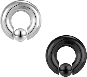 2Pcs Horseshoe Earrings Circular Barbell 316L Surgical Steel Internally Threaded 00G 0G 2G 4G 6G 8G 12G Earrings Septum Rings Pierced Body Jewelry for Women PA Ring 12mm 16mm 19mm Black Silver