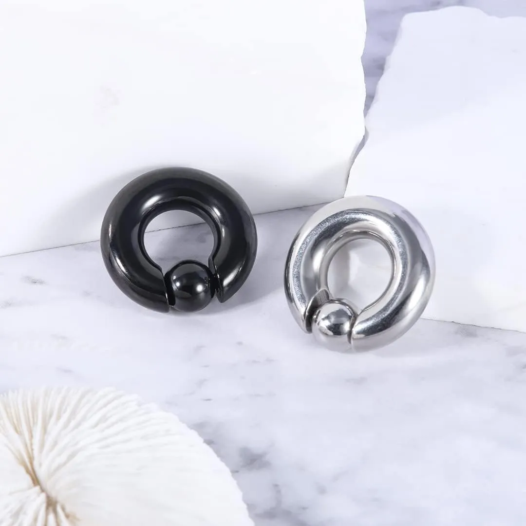 2Pcs Horseshoe Earrings Circular Barbell 316L Surgical Steel Internally Threaded 00G 0G 2G 4G 6G 8G 12G Earrings Septum Rings Pierced Body Jewelry for Women PA Ring 12mm 16mm 19mm Black Silver
