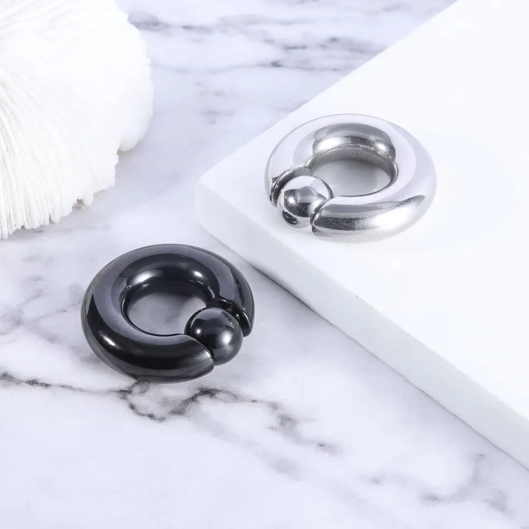 2Pcs Horseshoe Earrings Circular Barbell 316L Surgical Steel Internally Threaded 00G 0G 2G 4G 6G 8G 12G Earrings Septum Rings Pierced Body Jewelry for Women PA Ring 12mm 16mm 19mm Black Silver