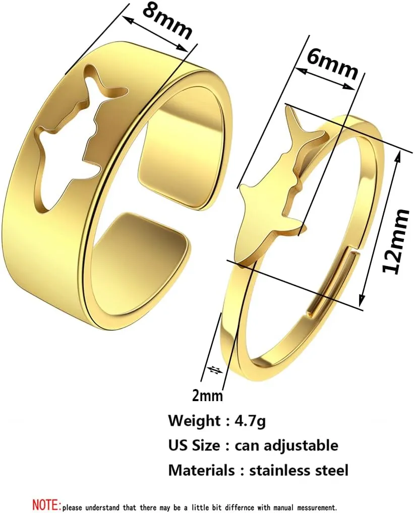 2PCS Matching Marine Animal Adjustable Rings For Women Couples Everyday Jewelry Promise Wedding Gift 316L Stainless Steel Open Ring