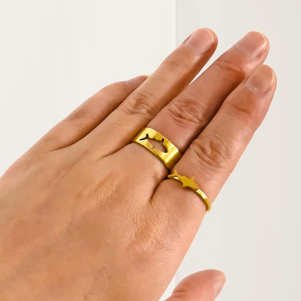 2PCS Matching Marine Animal Adjustable Rings For Women Couples Everyday Jewelry Promise Wedding Gift 316L Stainless Steel Open Ring