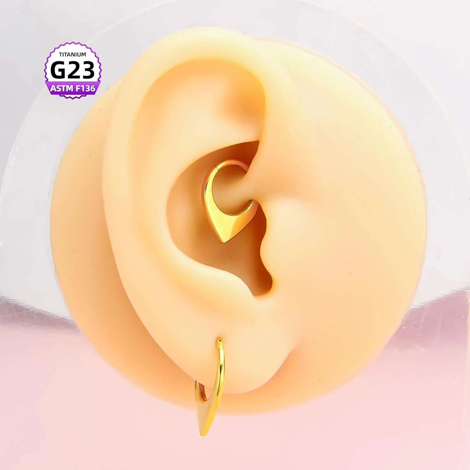 2pcs Nose Rings Hoops for Women-G23 Solid Titanium and 316L Surgical Steel Segment Septum Nose Rings sets,Helix Piercing Jewelry16G 8mm 10mm Teardrop Moon Face Cartilage Clicker Hoop Earrings for Rook,Daith,Tragus,Hypoallergenic