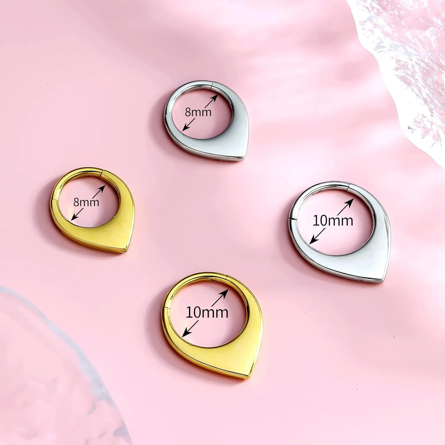 2pcs Nose Rings Hoops for Women-G23 Solid Titanium and 316L Surgical Steel Segment Septum Nose Rings sets,Helix Piercing Jewelry16G 8mm 10mm Teardrop Moon Face Cartilage Clicker Hoop Earrings for Rook,Daith,Tragus,Hypoallergenic