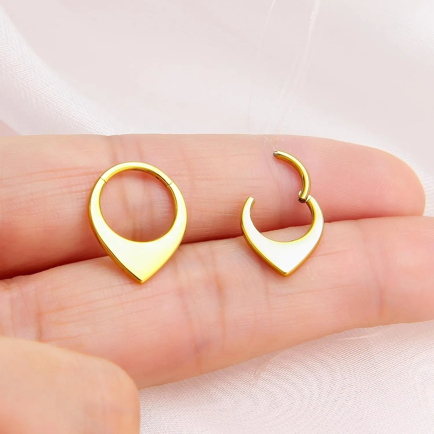 2pcs Nose Rings Hoops for Women-G23 Solid Titanium and 316L Surgical Steel Segment Septum Nose Rings sets,Helix Piercing Jewelry16G 8mm 10mm Teardrop Moon Face Cartilage Clicker Hoop Earrings for Rook,Daith,Tragus,Hypoallergenic