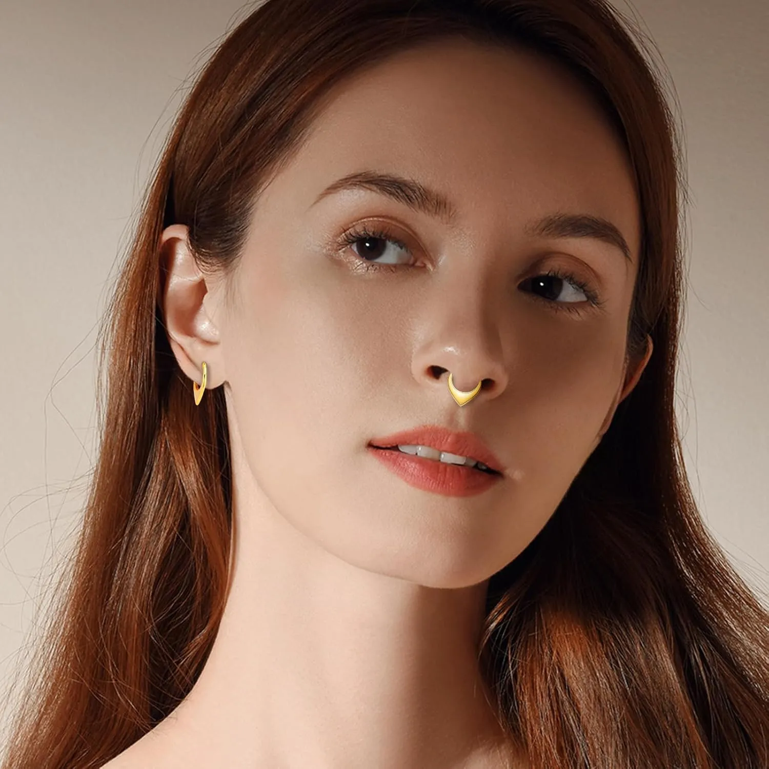2pcs Nose Rings Hoops for Women-G23 Solid Titanium and 316L Surgical Steel Segment Septum Nose Rings sets,Helix Piercing Jewelry16G 8mm 10mm Teardrop Moon Face Cartilage Clicker Hoop Earrings for Rook,Daith,Tragus,Hypoallergenic