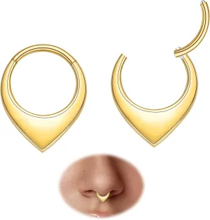 2pcs Nose Rings Hoops for Women-G23 Solid Titanium and 316L Surgical Steel Segment Septum Nose Rings sets,Helix Piercing Jewelry16G 8mm 10mm Teardrop Moon Face Cartilage Clicker Hoop Earrings for Rook,Daith,Tragus,Hypoallergenic