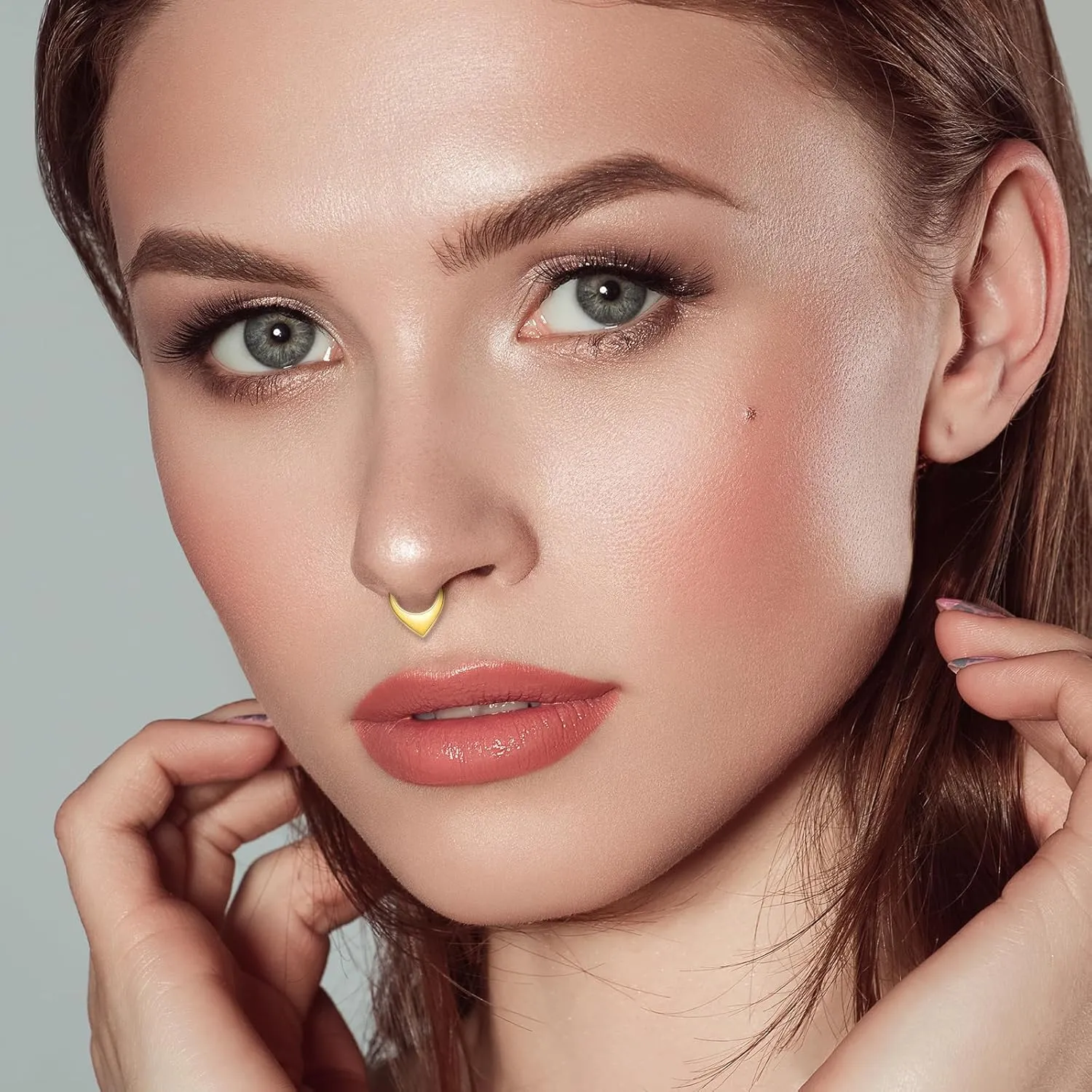 2pcs Nose Rings Hoops for Women-G23 Solid Titanium and 316L Surgical Steel Segment Septum Nose Rings sets,Helix Piercing Jewelry16G 8mm 10mm Teardrop Moon Face Cartilage Clicker Hoop Earrings for Rook,Daith,Tragus,Hypoallergenic