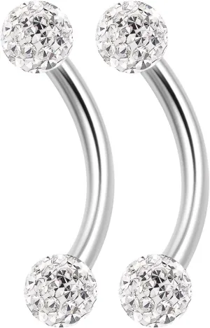 2PCS Surgical Steel Curved Barbell Ring 16g 5/16 8mm 3mm Crystal Ball Helix Earrings Eyebrow Piercing Jewelry Choose Colors (2pcs 8mm Clear)