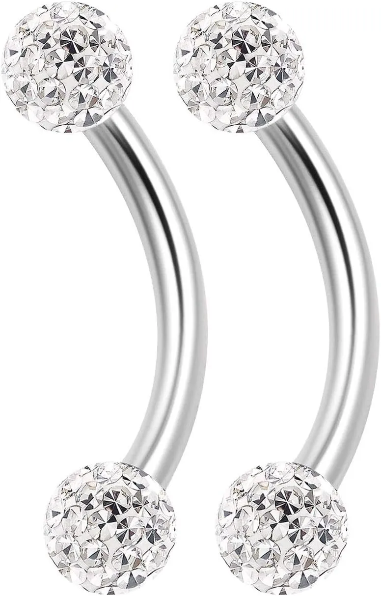 2PCS Surgical Steel Curved Barbell Ring 16g 5/16 8mm 3mm Crystal Ball Helix Earrings Eyebrow Piercing Jewelry Choose Colors (2pcs 8mm Clear)
