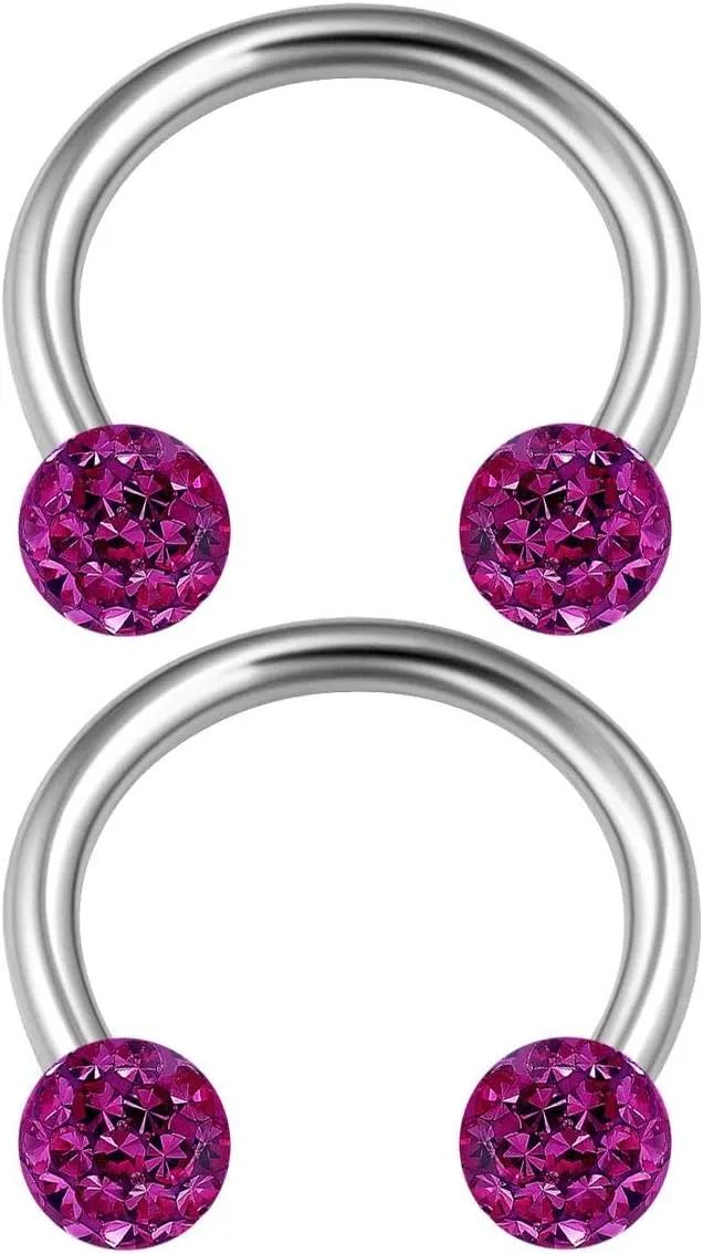 2PCS Surgical Steel Horseshoe Earrings 16 gauge 5/16 8mm 3mm Crystal Ball Lobe Earrings Septum Piercing Jewelry Choose Colors