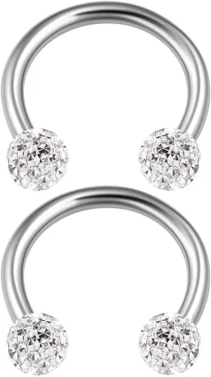 2PCS Surgical Steel Horseshoe Earrings 16 gauge 5/16 8mm 3mm Crystal Ball Lobe Earrings Septum Piercing Jewelry Choose Colors