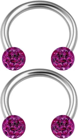 2PCS Surgical Steel Horseshoe Earrings 16 gauge 5/16 8mm 3mm Crystal Ball Lobe Earrings Septum Piercing Jewelry Choose Colors