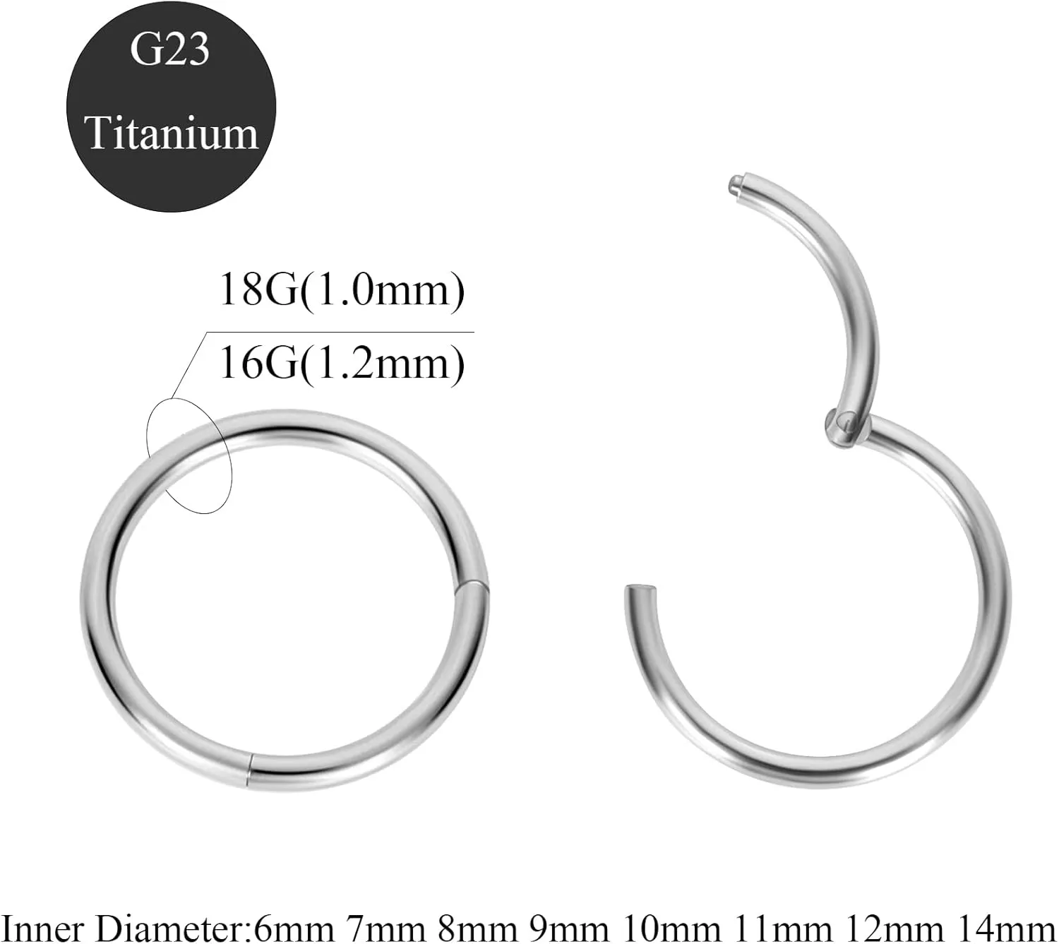 2pcs/4pcs Grade 23 Titanium Body Piercing Rings 20G/18G/16G 6mm/7mm/8mm/9mm/10mm/11mm/12mm/14mm ASTM F136 Titanium Septum Rings Helix Cartilage Tragus Nose Ear Lip Rings Piercing Jewelry for Women Men