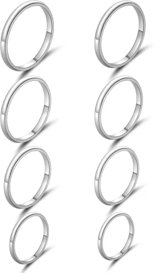 3-4-8pcs Knuckle Rings for Women 1mm-2mm Band Stacking Rings Size 3-10 Titanium Stainless Steel in Gold/Rose Gold/Silver/Black