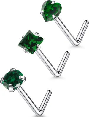 3 Pcs 20G ASTM F136 Titanium Nose Rings Studs for Women G23 Titanium Nose Rings Diamond CZ Nose Studs L Shaped Nose Nostril Piercing Jewelry Hypoallergenic