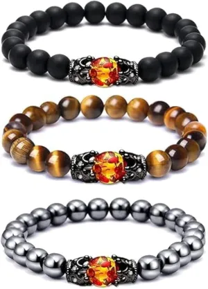 3 PCS Protection bracelet, Tiger Eye Stone Bracelets for Men Women, black Frosted bracelet bracelet 8 10mm Natural Round Gemstone Beads,Healing Crystal Bracelet for Protection, good luck