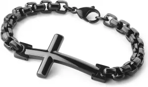316L Stainless Steel Cross Christian Bracelet - Mens Cuff Rhodium Plated Religious Bracelets for Men Punk Jewelry