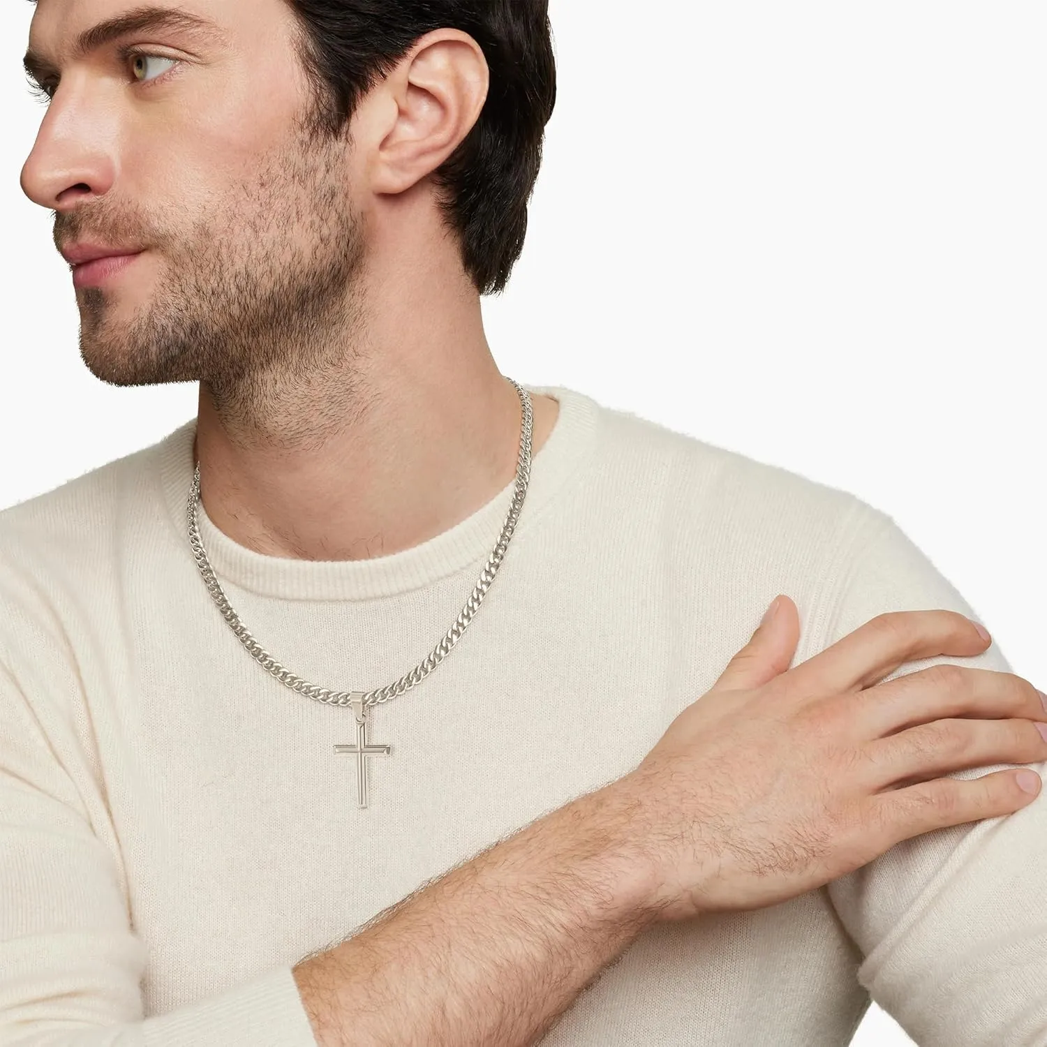 316L Stainless Steel Cross Necklace Graduation Gifts for Men Boys, Silver Gold Black Mens Boys Chain Necklaces 5mm Non-Fading Sturdy Cuban Chain with Cross Pendant Jewelry for Him 14-24inch